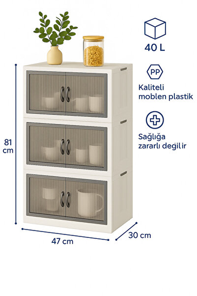 EVONİTA 3 Katlı Portatif Plastik Dolap | Çok Amaçlı Saklama ve Düzenleyici | Mutfak Banyo Balkon Ayakkabılık