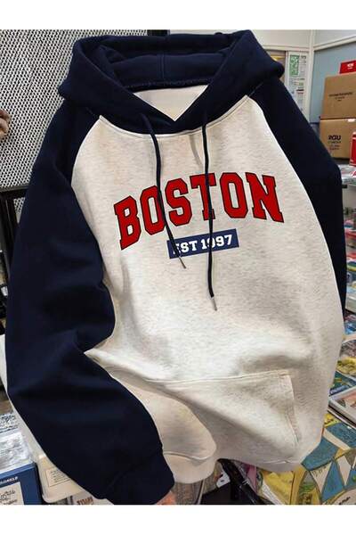 MOONBULL ÜNİSEX REGLAN KOLLU BOSTON BASKILI KAPÜŞONLU SWEATSHİRT
