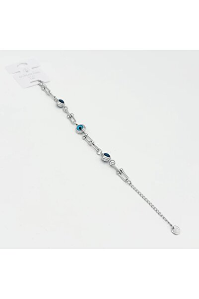 Miruva سوار فضي اللون مزين بخرز على شكل عين الحسد قابل للتعديل مصنوع من الفولاذ