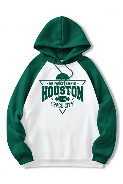 LAPS Hooded White-Green Sleeved Houston Space Oversized Sweatshirt