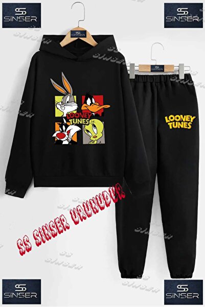 SS SİNSER Детски унисекс спортен екип с качулка и принт „LONEY TUNES 4-Piece ...