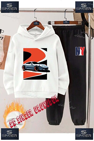 SS SİNSER Παιδικό Unisex Σετ Φόρμας με Κουκούλα με Στάμπα "CAR GRAY RED BLACK...