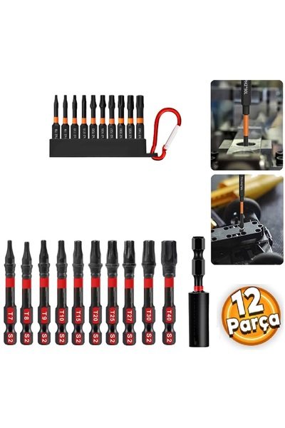 Depolife Yıldız Alyan Anahtar Seti Hex Bits uç takımı Manyetik uzatma Adaptörlü 12 Parçalı Torklu Set