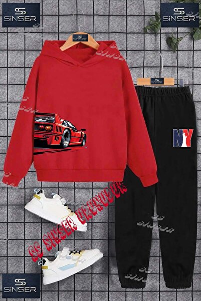 SS SİNSER Детски унисекс спортен екип с качулка и надпис „CAR RED RIGHT SIDE“