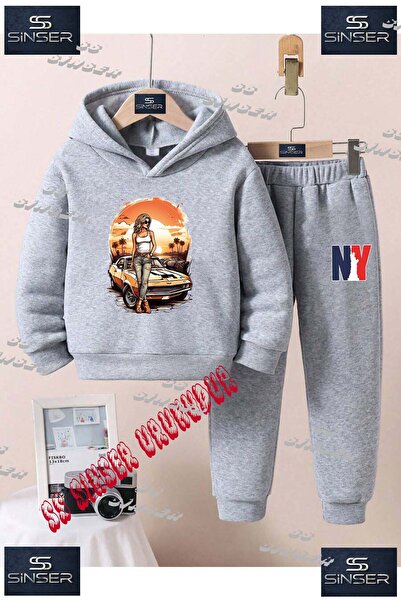 SS SİNSER Παιδικό Unisex Σετ Φούτερ με Κουκούλα και Στάμπα "CAR ORANGE GIRL"