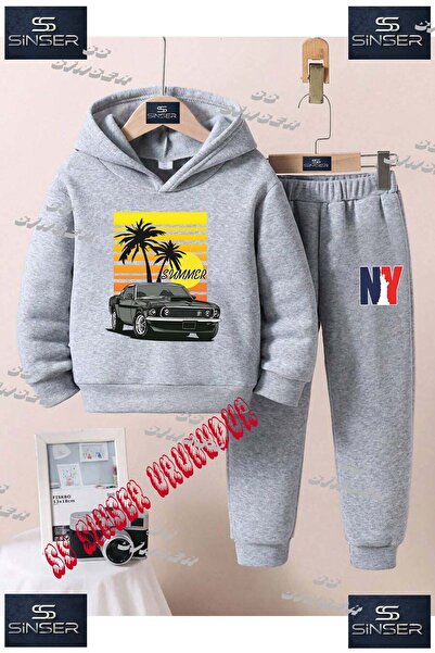 SS SİNSER Παιδικό Unisex Σετ Φόρμας με Κουκούλα και Στάμπα "CAR BLACK PALM SU...