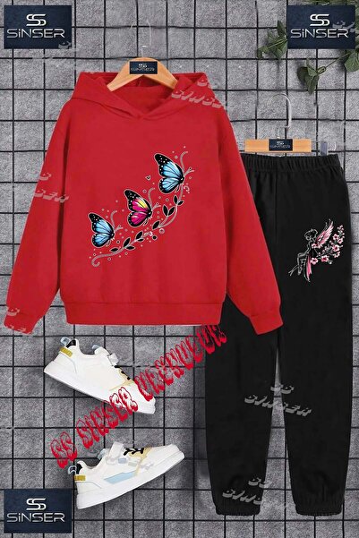 SS SİNSER Детски унисекс "BUTTERFLY 3-PIECE SET" спортен екип с качулка и принт