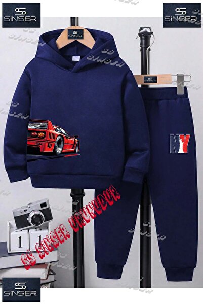 SS SİNSER Детски унисекс спортен екип с качулка и надпис „CAR RED RIGHT SIDE“