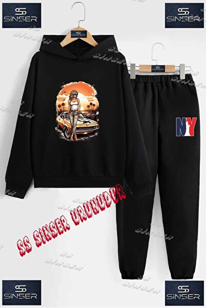 SS SİNSER Παιδικό Unisex Σετ Φούτερ με Κουκούλα και Στάμπα "CAR ORANGE GIRL"