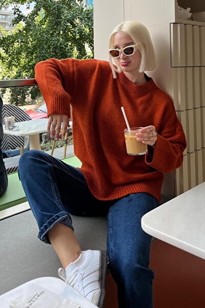 ELBA STİL Tile Crew Neck Oversize Knit Sweater