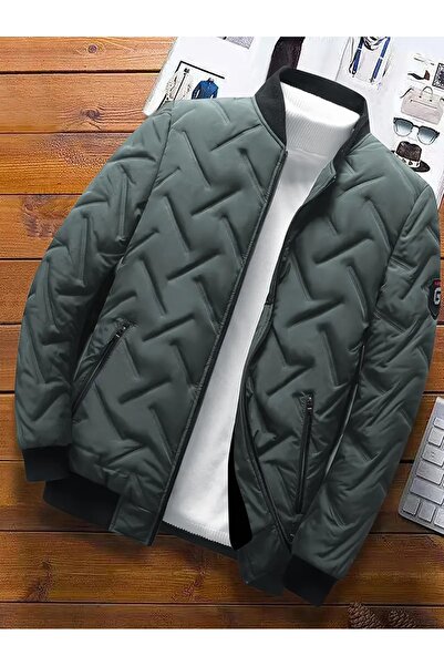 LİANG جاكت شتوي كاجوال للرجال ,سترة ببطانة داخلية ورقبة بيسبول وجيوب جانبية ومظهر مضلع مائل
