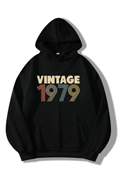 LAPS Women's Black Vintage 1979 Oversize Hooded Sweatshirt