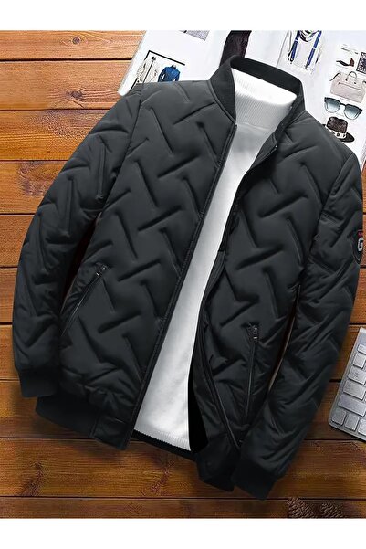 LİANG جاكت شتوي كاجوال للرجال ,سترة ببطانة داخلية ورقبة بيسبول وجيوب جانبية ومظهر مضلع مائل
