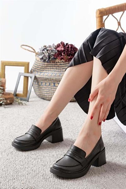 Les Passent حذاء لوفر نسائي بكعب 6 سم من الجلد الأسود