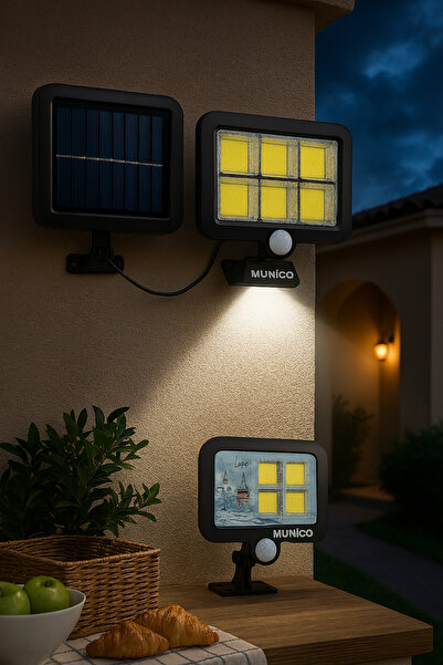Munico 120 COB LED Solar Duvar Lambası 3 Modlu, Enerji Tasarruflu ve Güçlü Ay...