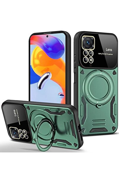 ETC غطاء حماية لهاتف شاومي ريدمي نوت 11 برو مع حامل للعدسة - أخضر داكن - (5796) - MYG4281-6458