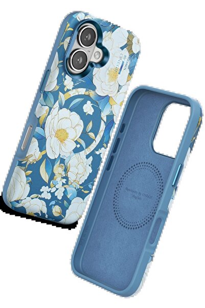 Khayra غطاء ماج سيف لسلسلة آيفون 16 فلاور - أزرق-(5796) - ESZAOC3993-8829