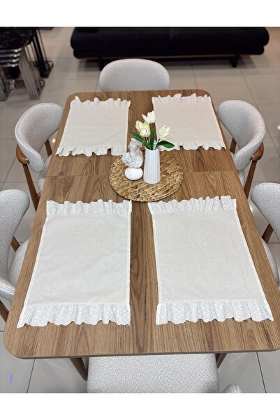 NURGİTA HOME %100 Pamuk Ham Keten Fisto Fırfırlı Amerikan Servisi 6 Adet (35×45)