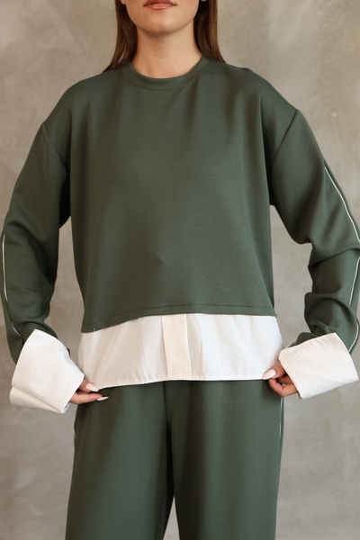 sportiness Modal Tracksuit Set with Piping Detail and Terry Cotton Garnish