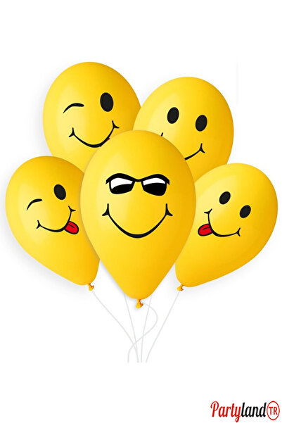PartylandTR Emoji Gülen Yüz 10 Adet Baskılı Balon 30 cm.