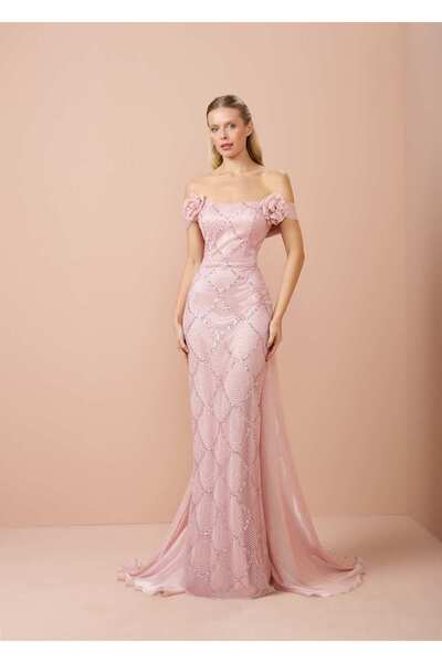 AzraKotan AZRA KOTAN BONCUK İŞLEMELİ TÜL DETAYLI ABİYE ELBİSE