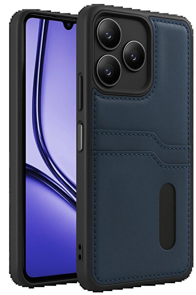 Genel Markalar Realme Note 50 4G Kılıf Sara Kartvizitli Deri Kılıf - Lacivert...