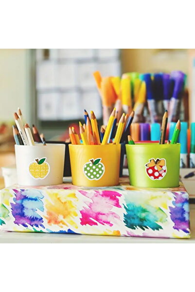 hdcw 500 ADET 2,5 cm ELMA TASARIMLI YAPIŞKANLI RULO STICKER ETİKET HEDİYE PAKETLEME