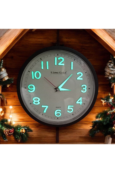 Time Gold Phosphorescent Black 22 cm Wall Clock Glow in the Dark Phosphorescent Earring Chain Necklace Set