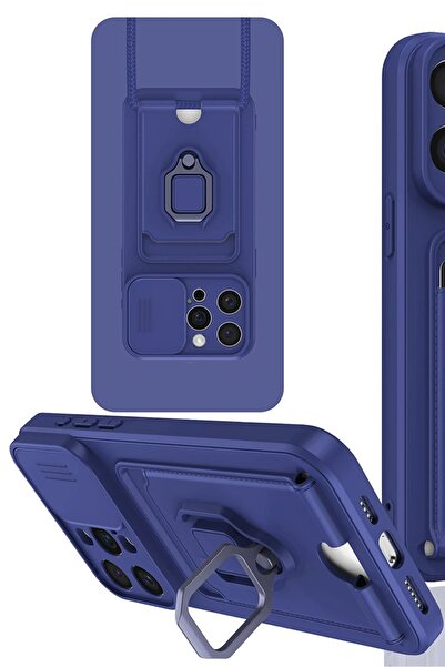 UStores iPhone 15 Pro Max Case Zuma Silicone with Ring and Business Card Holder - Navy Blue-(5796) - Voanfd7138-1303