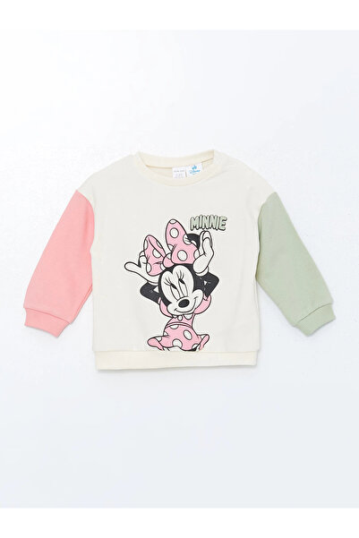LC Waikiki Lcw Baby Ecru Crew Neck Printed Baby Girl Sweatshirt and Leggings 2-Piece Set