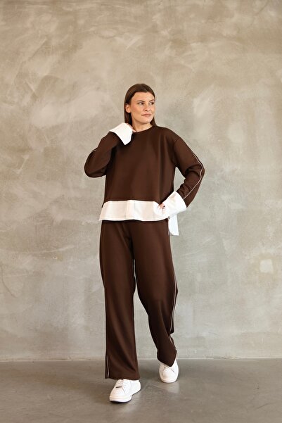 02Lady Fashion Σετ αθλητικής φόρμας Modal με λεπτομέρεια από ινούχα υλικό και διακοσμητικό στολισμό από ινούχα υλικό