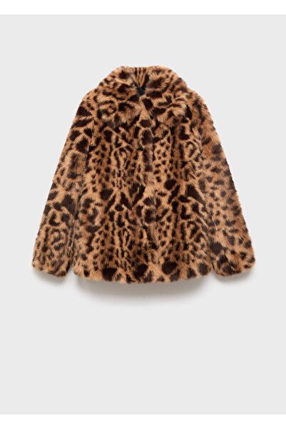 MANGO Woman Leopar desenli kürk görünümlü palto