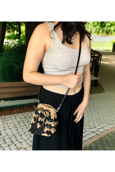 By G Tasarım حقيبة رافيا منسوجة بلونين