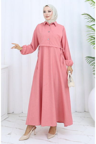 sefamerve Linen vest dress two-piece set 2141-08 dusty rose