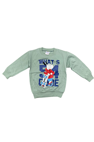 OEM Green children's sweatshirt with skateboard print and "What's Up Dude" me...