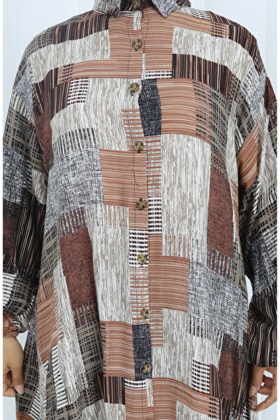 sefamerve Viscose Fabric Tunic Trousers Double Set 2139-02 Brown Mink