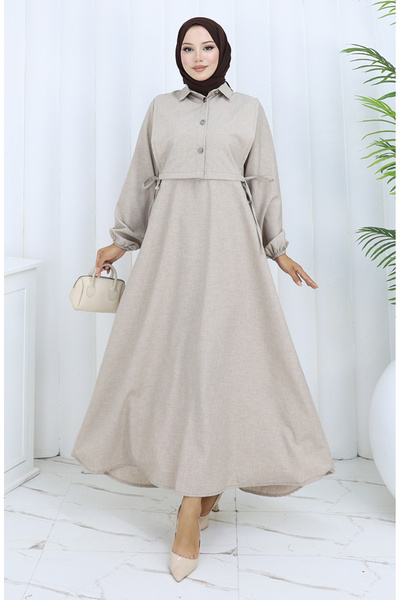 sefamerve Linen Vest Dress Double Suit 2141-05 Mink