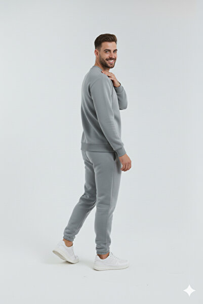 OXVİN Σετ αθλητικής φόρμας με τρεις ραφές, λαιμόκοψη, βαμβακερή επένδυση, μαλακό, υπερμεγέθη