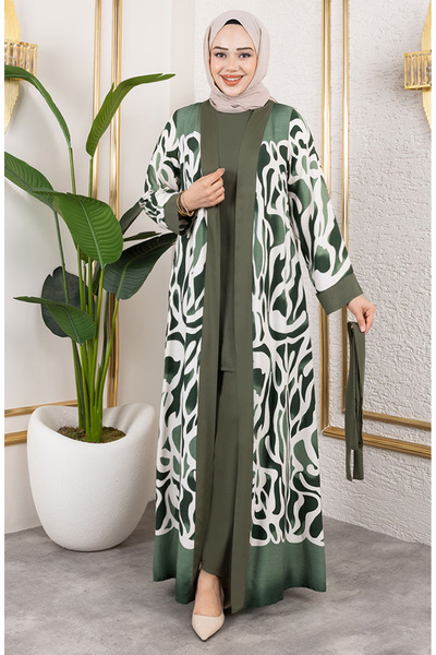 sefamerve Σετ Τριπλό Βισκόζη με σχέδιο 0345-02 Χακί