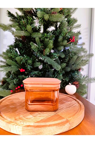 Madame Coco Kaviera Amber 500 ml Ahşap Kapaklı Saklama Kabı 3'lü - Amber - 500 ml