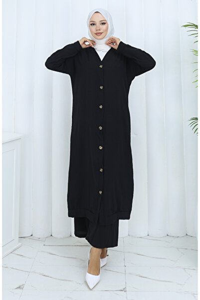 sefamerve Διπλό Σετ Παντελόνι Ζακέτα με Κουμπιά 0138-01 Μαύρο