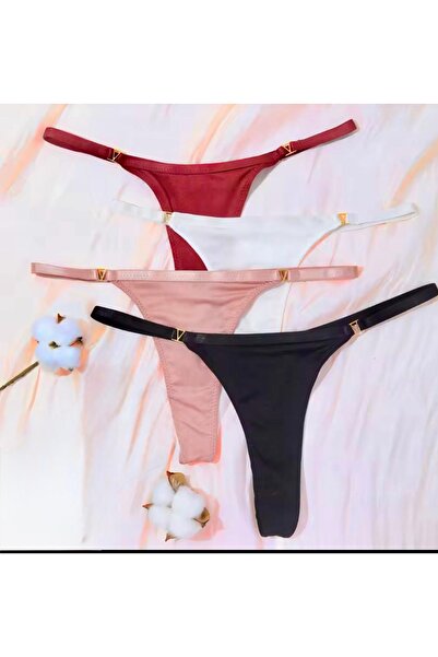 Oprah Kadın 4 Lü Paket Aksesuarlı Esnek String Külot Takım