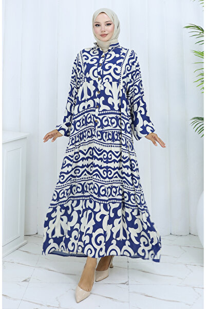 sefamerve Φόρεμα Alaçatı με μισό κουμπί 2137-04 Navy Blue Cream