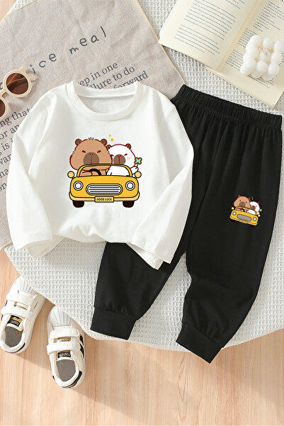 ADABEBEK Premium Arabalı Capybara Printed Bottom and Top Baby Set 24485