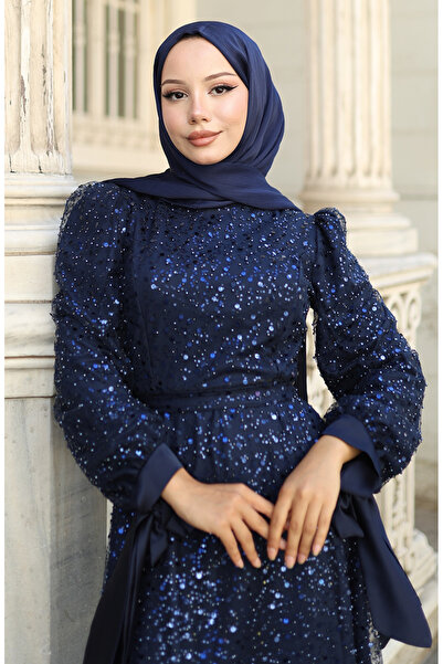 sefamerve Βραδινό φόρεμα με χάντρες 5801-05 Σκούρο μπλε