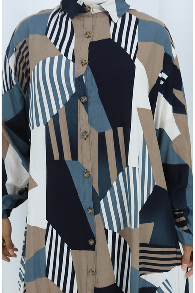 sefamerve Παντελόνι από ύφασμα βισκόζης Τουνίκ Διπλό Σετ 2140-03 Βιζόν