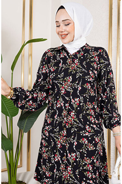 sefamerve Asel Çiçekli Viskon Tunik 0174-05 Siyah