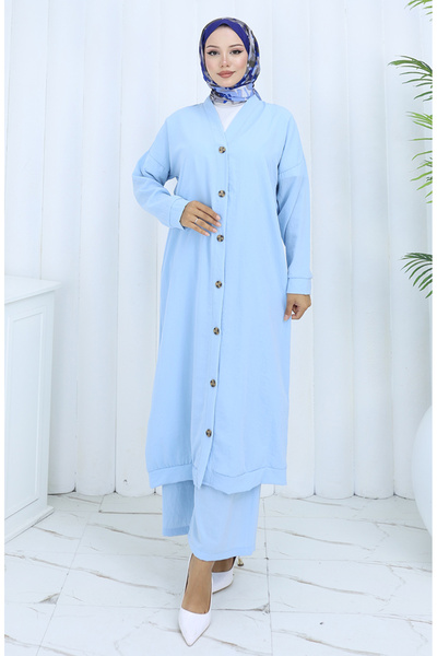 sefamerve Button-down cardigan and pants two-piece set 0138-02 blue