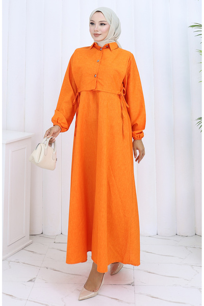 sefamerve Linen Vest Dress Double Suit 2141-12 Orange