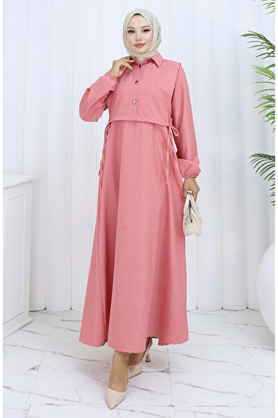 sefamerve Linen vest dress two-piece set 2141-08 dusty rose
